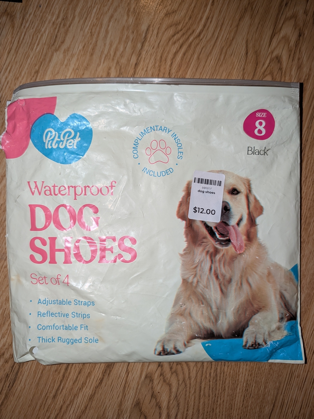 Waterproof Dog Shoes Set of 4 - Black (Size 8)